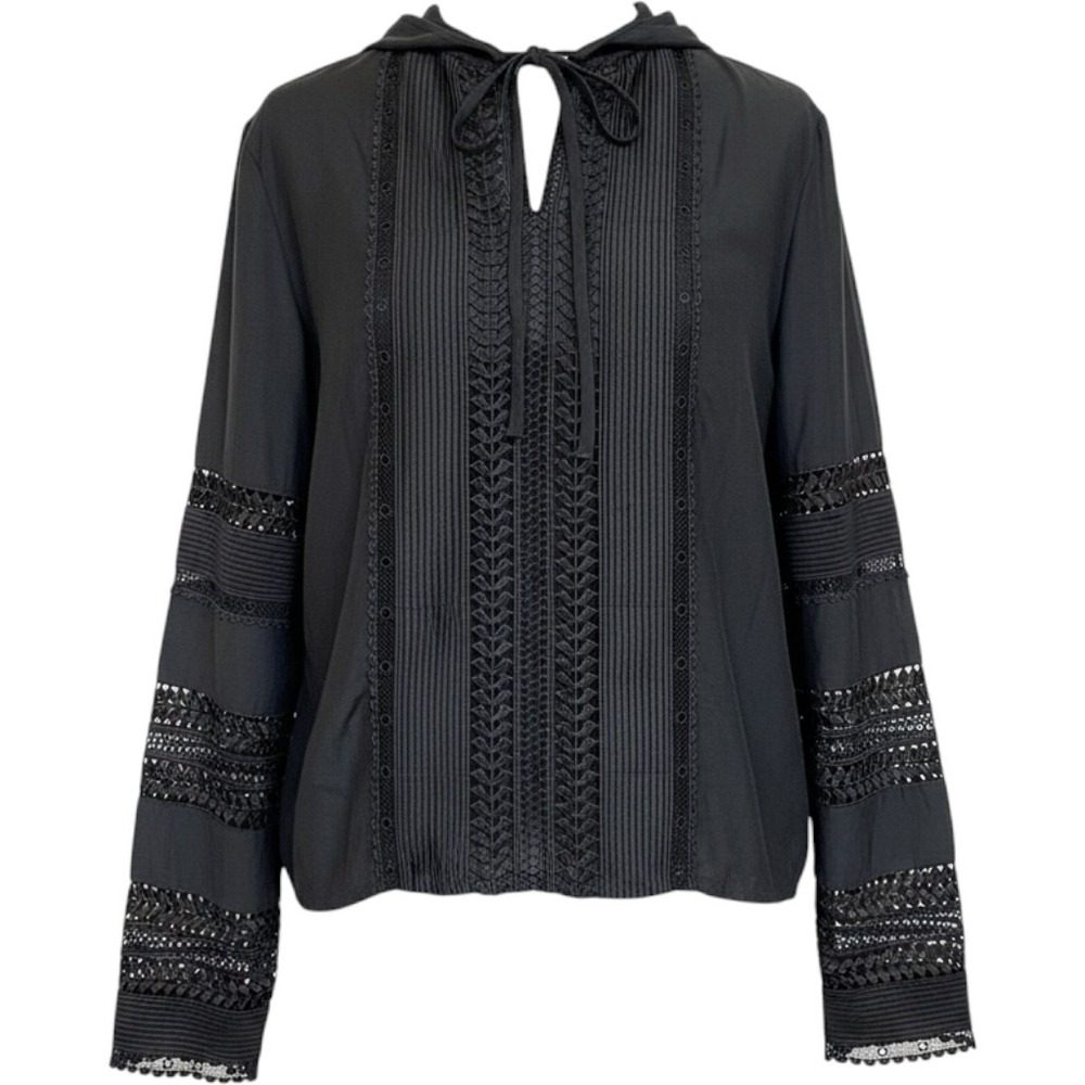 Banana Republic Womens Black Eyelet Lace Pintuck Blouse with Camisole Size M